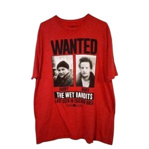 Funny Home Alone Wanted Poster T-Shirt Century Productions Red  Harry & Marv 2XL